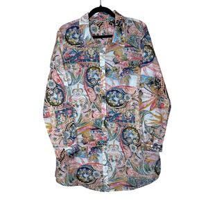 Soft Surroundings Women's L Watercolor Floral Long Line‎ Button Front Tunic Top